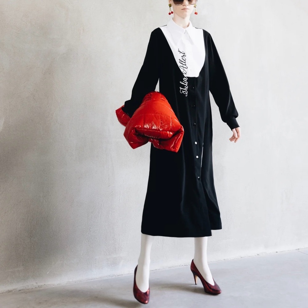 Black Maxi Shirt Dress with White Collar